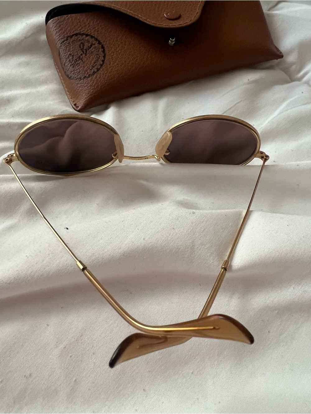 Ray-Ban Gold Frame Brown Lens Oval Sunglasses with Brown Case - Picture 5 of 6
